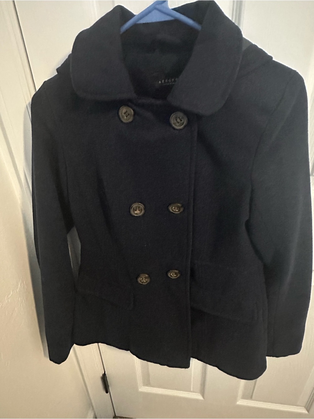 Aeropostale Navy Blue Double-Breasted Pea Coat with Button Detail